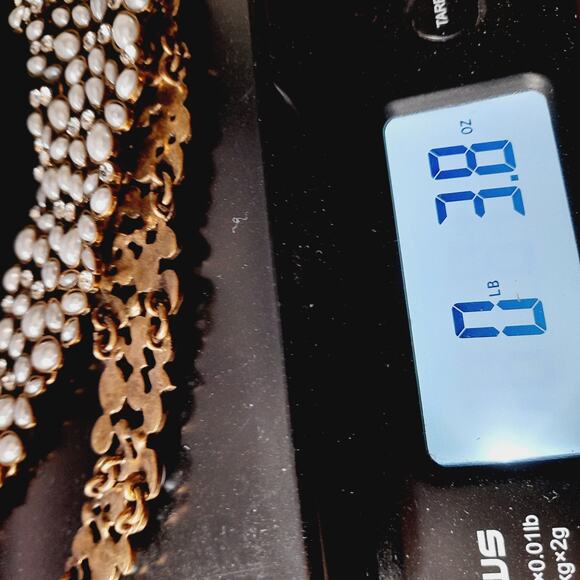 Bubblebar Gold Tone Faux Pearl Statement Necklace 20 Inch Rhinestone Collar - Picture 11 of 11